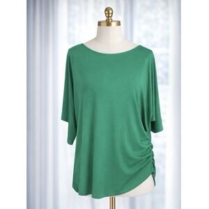 IMAN Global Chic Popover Top Ruched Side Dolman Sleeve Green Stretch Knit Large